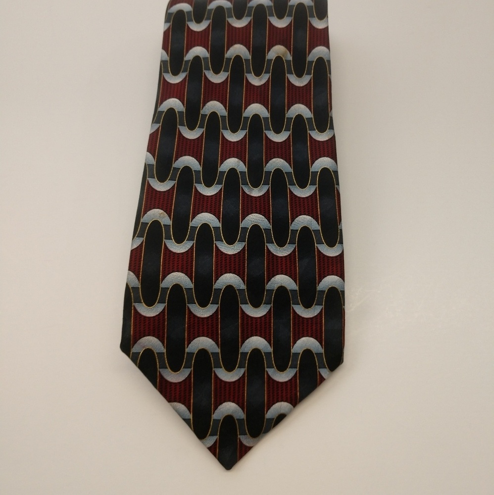 Fenzia men's silk tie in red, black and grey